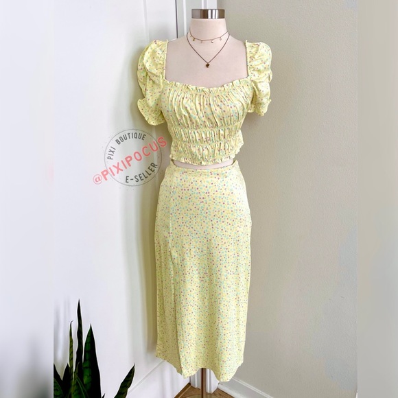 ZARA 2 PIECE SKIRT SET CO-ORD YELLOW PRINT NWT - Picture 10 of 12